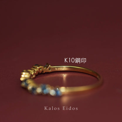 10K | 跳色戒指 | 天然白色藍寶石 | 天然藍寶石 | K金 DJR09585