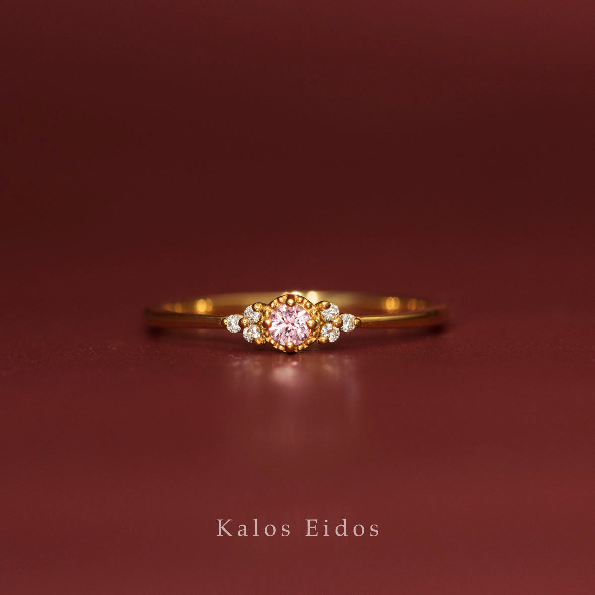 10K | 浪漫戒指 | 粉紅色藍寶| K金 DJR09585