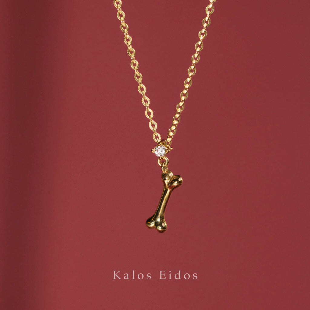 【絕版品】18K | 小骨頭吊墜項鍊 | 天然鑽石 | K金 DJN47090/92