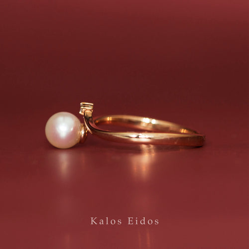 10K | 優雅戒指 | Akoya珍珠 | 天然鑽石 | K金 DJR88890